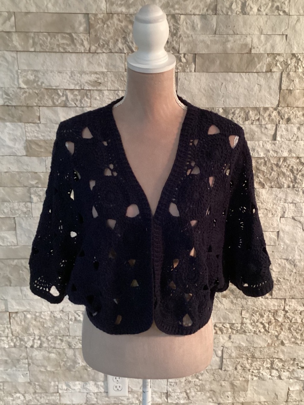 Chico's navy blue crochet cardigan